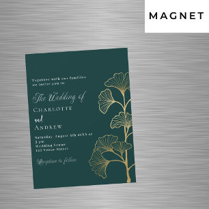 Hochzeit Smaragdgrün Ginkgo Blätter Gold Luxus Magneteinladung