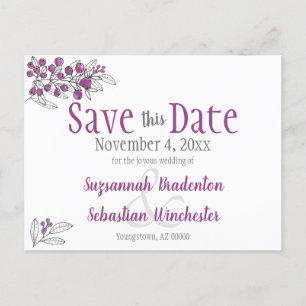 Hochzeit speichern das Datum Minimalistische Lila Ankündigungspostkarte