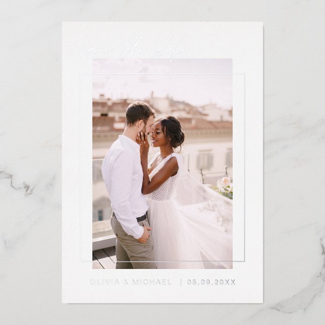 Hochzeit Speichern Sie das Date Foto Minimalistisc Folieneinladung (Vorderseite)