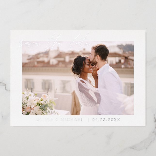 Hochzeit Speichern Sie das Date Foto Minimalistisc Folieneinladung (Vorderseite)