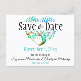 Hochzeit speichern Sie das Datum Aqua Blue Tree He Ankündigungspostkarte