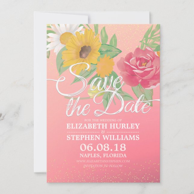 Hochzeit speichern Sie das Datum Blume rosa Gold G Save The Date (Vorderseite)