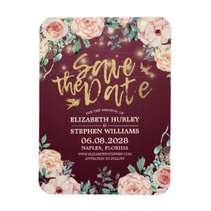 Hochzeit speichern Sie das Datum Burgundy florale  Magnet
