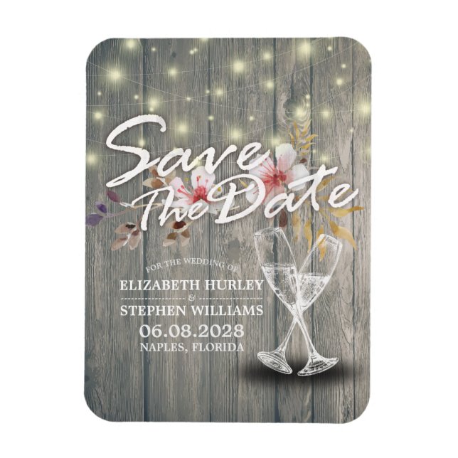 Hochzeit speichern Sie das Datum Champagner Glass  Magnet (Vertikal)