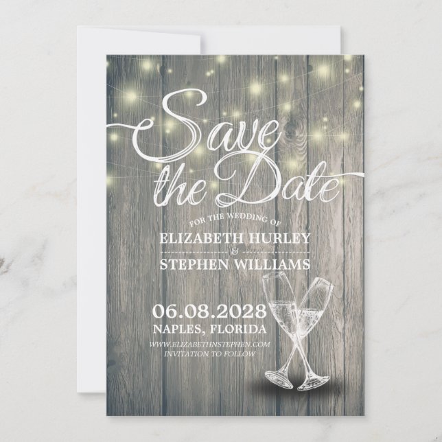 Hochzeit speichern Sie das Datum Champagner Glass  Save The Date (Vorderseite)