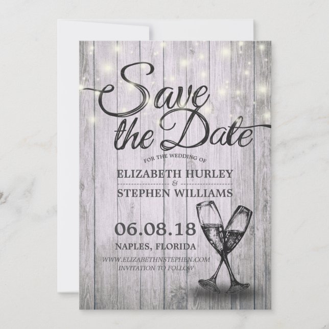 Hochzeit speichern Sie das Datum Champagner Glass  Save The Date (Vorderseite)