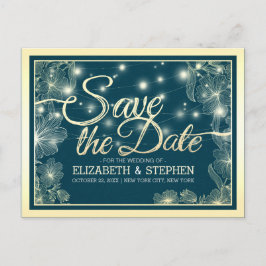 Hochzeit speichern Sie das Datum Chic Blue Gold Bl Ankündigungspostkarte