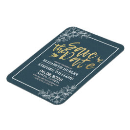 Hochzeit speichern Sie das Datum Chic Blue Gold Sc Magnet