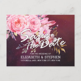 Hochzeit speichern Sie das Datum der Blumenfeather Ankündigungspostkarte