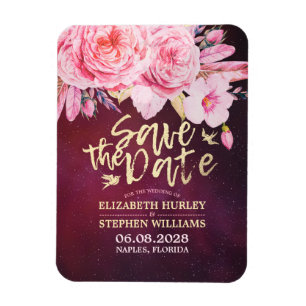Hochzeit speichern Sie das Datum der Blumenfeather Magnet