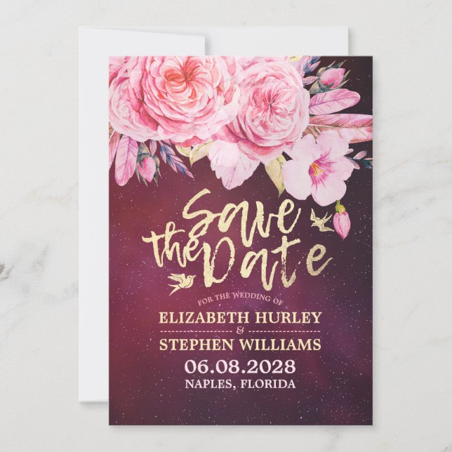 Hochzeit speichern Sie das Datum der Blumenfeather Save The Date (Vorderseite)