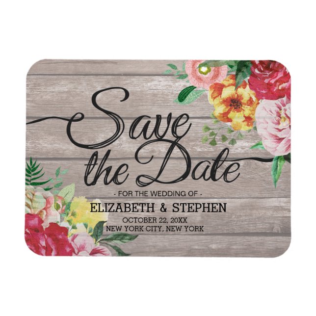 Hochzeit speichern Sie das Datum Elegante Blume Ru Magnet (Horizontal)