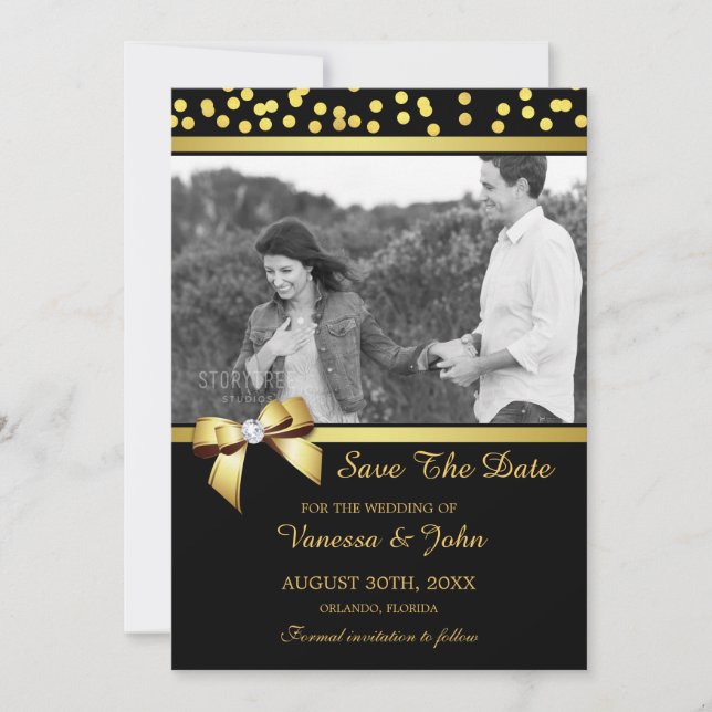 Hochzeit speichern Sie das Datum Foto Gold Confett Save The Date (Vorderseite)
