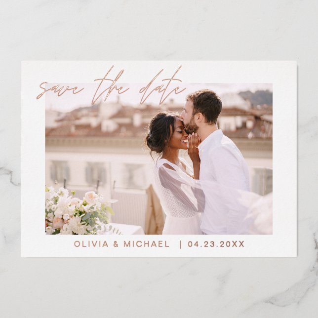 Hochzeit Speichern Sie das Datum Foto Minimalistis Folieneinladung (Vorderseite)