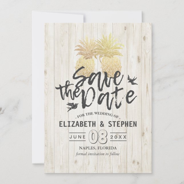Hochzeit speichern Sie das Datum Gold Ananas Coupl Save The Date (Vorderseite)