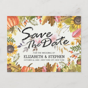 Hochzeit speichern Sie das Datum Herbst Herbstlaub Ankündigungspostkarte