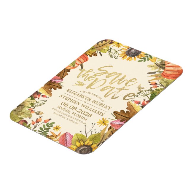Hochzeit speichern Sie das Datum Herbst Herbstlaub Magnet (Linke Seite)