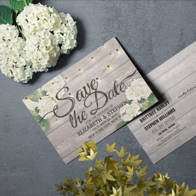 Hochzeit speichern Sie das Datum Hydrangea String  Ankündigungspostkarte (Von Creator hochgeladen)