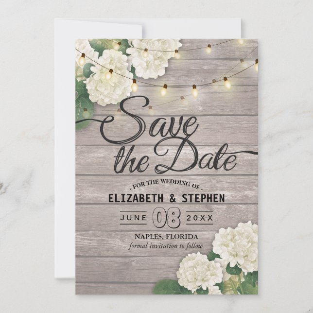 Hochzeit speichern Sie das Datum Hydrangea String  Save The Date (Vorderseite)