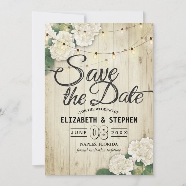 Hochzeit speichern Sie das Datum Hydrangea String  Save The Date (Vorderseite)