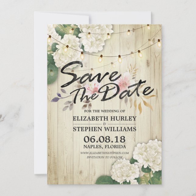Hochzeit speichern Sie das Datum Hydrangea String  Save The Date (Vorderseite)