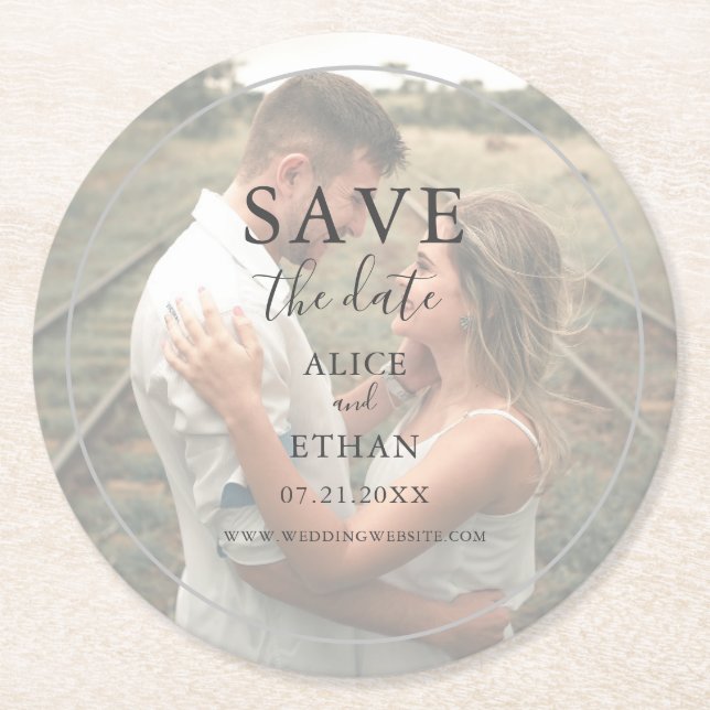 Hochzeit speichern Sie das Datum Minimalistischen  Runder Pappuntersetzer (Vorderseite)
