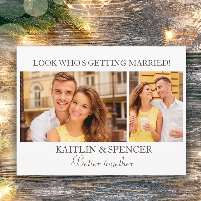 Hochzeit Speichern Sie das Datum Modernes 2 Foto W Postkarte (Better together wedding photo Save the Date card)