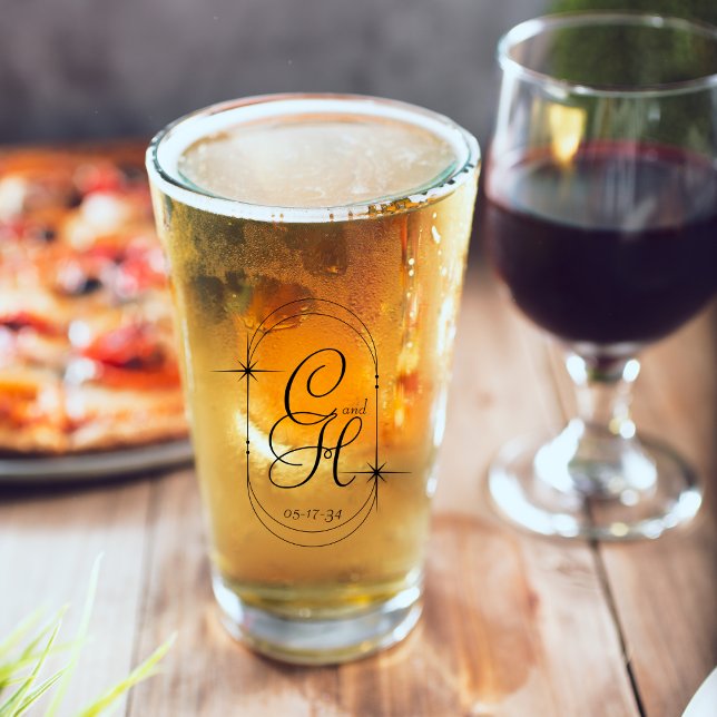 Hochzeit Speichern Sie das Datum Monogram Boho Scr Glas (Customize w/ the bride & groom's initials & date of  wedding for a save the date or keepsake gift.)