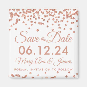 Hochzeit speichern Sie das Datum Rose Gold Glitzer Magnet