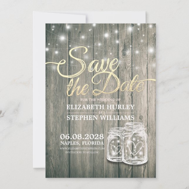 Hochzeit speichern Sie das Datum rustikale Holz Ma Save The Date (Vorderseite)