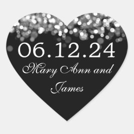 Hochzeit speichern Sie das Datum Silberleuchten Herz-Aufkleber