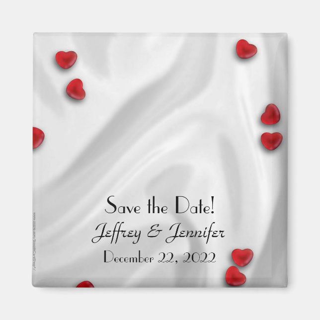 Hochzeit speichern Sie das Datum "Small Red Hearts Magnet (Vorne)