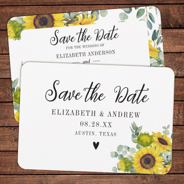 Hochzeit speichern Sie das Datum Sonnenblumen Blum Dankeskarte (Send your guests these beautiful watercolor sunflower save the date cards for your upcoming wedding)