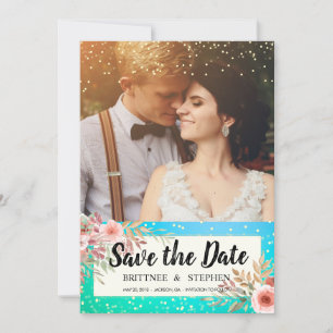 Hochzeit speichern Sie das Foto Blumenmuster Aquam Save The Date