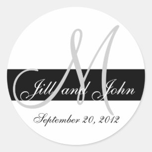 Hochzeit Speichern Sie die Datumsmonogramm Schwarz Runder Aufkleber