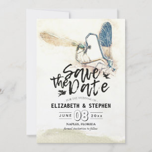Hochzeit speichert das Date Dragonfly-Paarungsherz Save The Date
