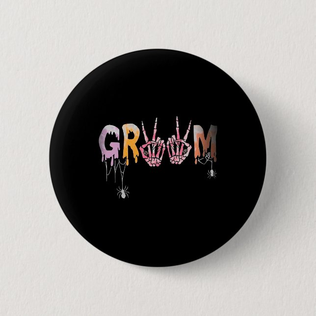 Hochzeit Spooky Halloween Skeleton Groom Just Marr Button (Vorderseite)