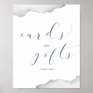 Hochzeit Staubblau & Grau Aquarell Karten Geschenk Poster