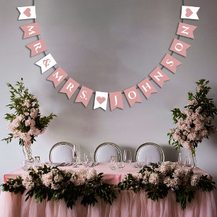 Hochzeit Staubige Rose-Herzen Herr & Frau 7 Buchst Wimpelkette
