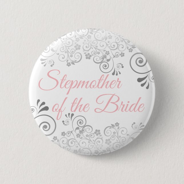 Hochzeit Stepmutter der Bride Pink & Gray Button (Vorderseite)