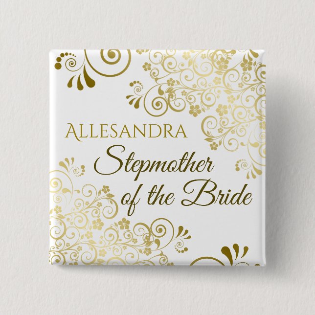 Hochzeit Stiefmutter der Braut Gold Name Button (Vorderseite)