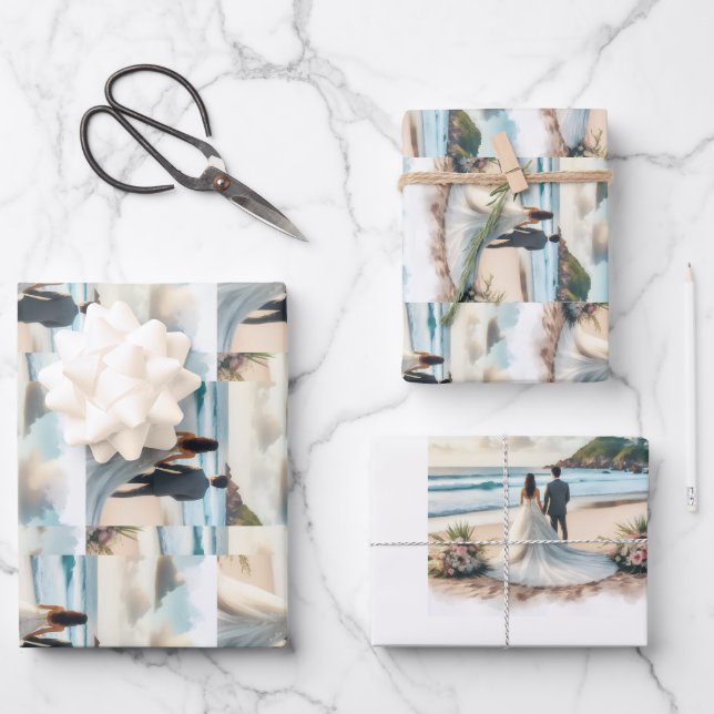 Hochzeit Strand Paar Geschenkpapier Set (Vorderseite)