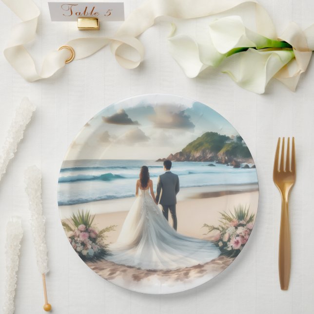 Hochzeit Strand Paar Pappteller (Hochzeit)