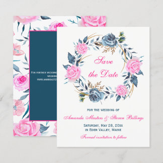 Hochzeit - Termin merken - Rosa, Blaue Rosen Einladung