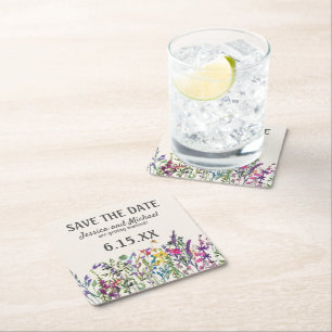 Hochzeit Termin Wasserfarben Wildblumen Floral Rechteckiger Pappuntersetzer