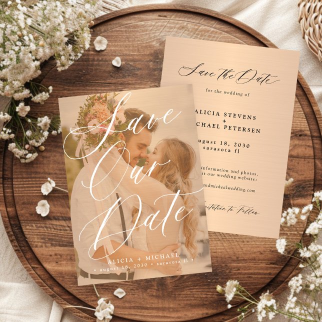 Hochzeit Terracotta mit elegantem Foto Save The Date (Von Creator hochgeladen)