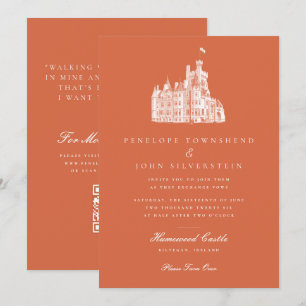 Hochzeit Terrakotta-QR-Code mit Vintage-Schlosszei Einladung