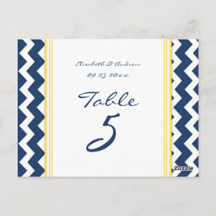 Hochzeit Tischnummer Cards Lemon Blue Zickzack