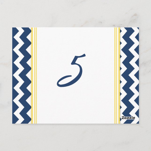 Hochzeit Tischnummer Cards Lemon Blue Zickzack (Rückseite)
