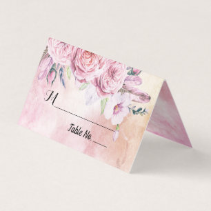 Hochzeit Tischnummer Escort Boho Floral & Feathers